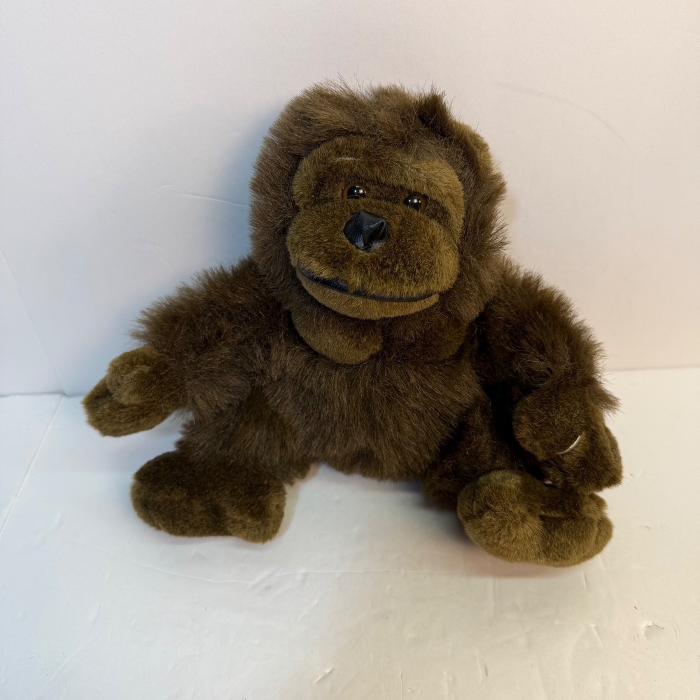 Vintage Brown Gorilla Plush Stuffed Animal Soft Fur Ape 9 Inch Seated Monkey
